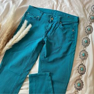 7 For All Mankind Teal Denim Jeans Size 26 Skinny Leg Jeans, Mom Jeans Casual